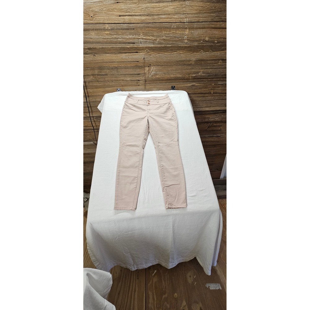 Refuge Women 12 Tan High Waisted Skinny Pants 3 Button Fly Stretch‎ Cotton Blend
